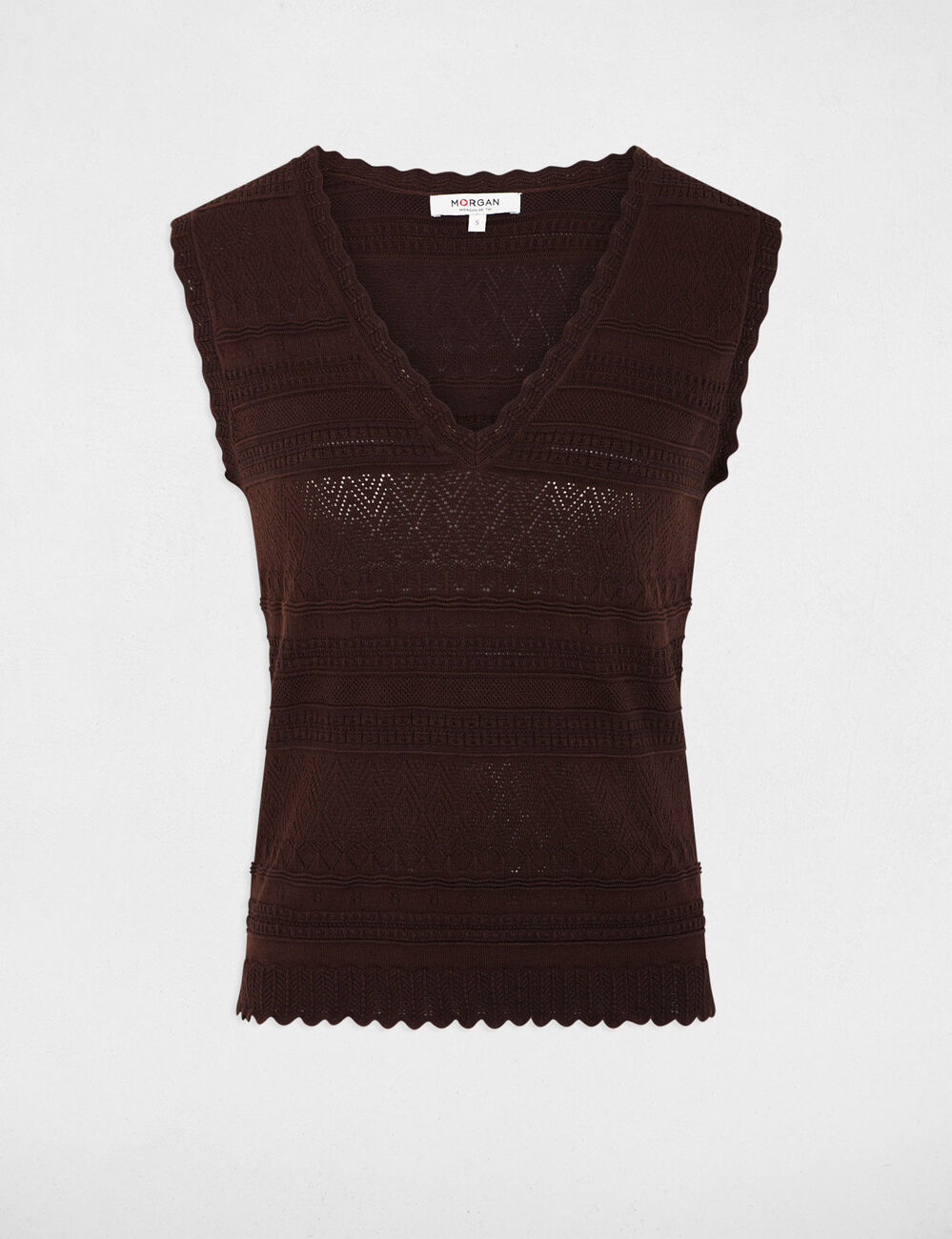 Jersey ajustado con cuello en V marr&oacute;n oscuro mujer