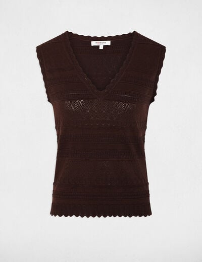 Jersey ajustado con cuello en V marr&oacute;n oscuro mujer