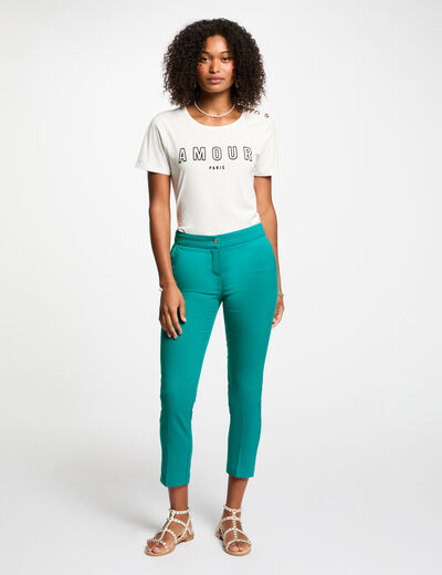 Pantalón cigarette azul turquesa mujer