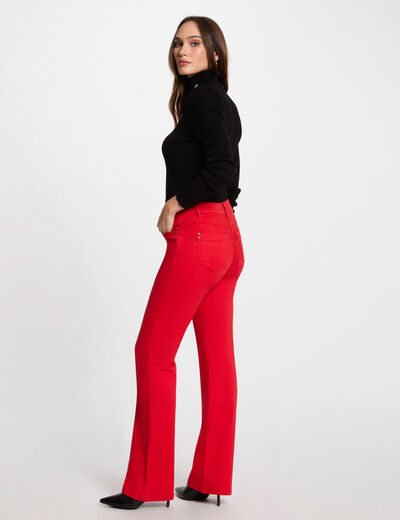 Pantalón boot-cut abotonado rojo mujer
