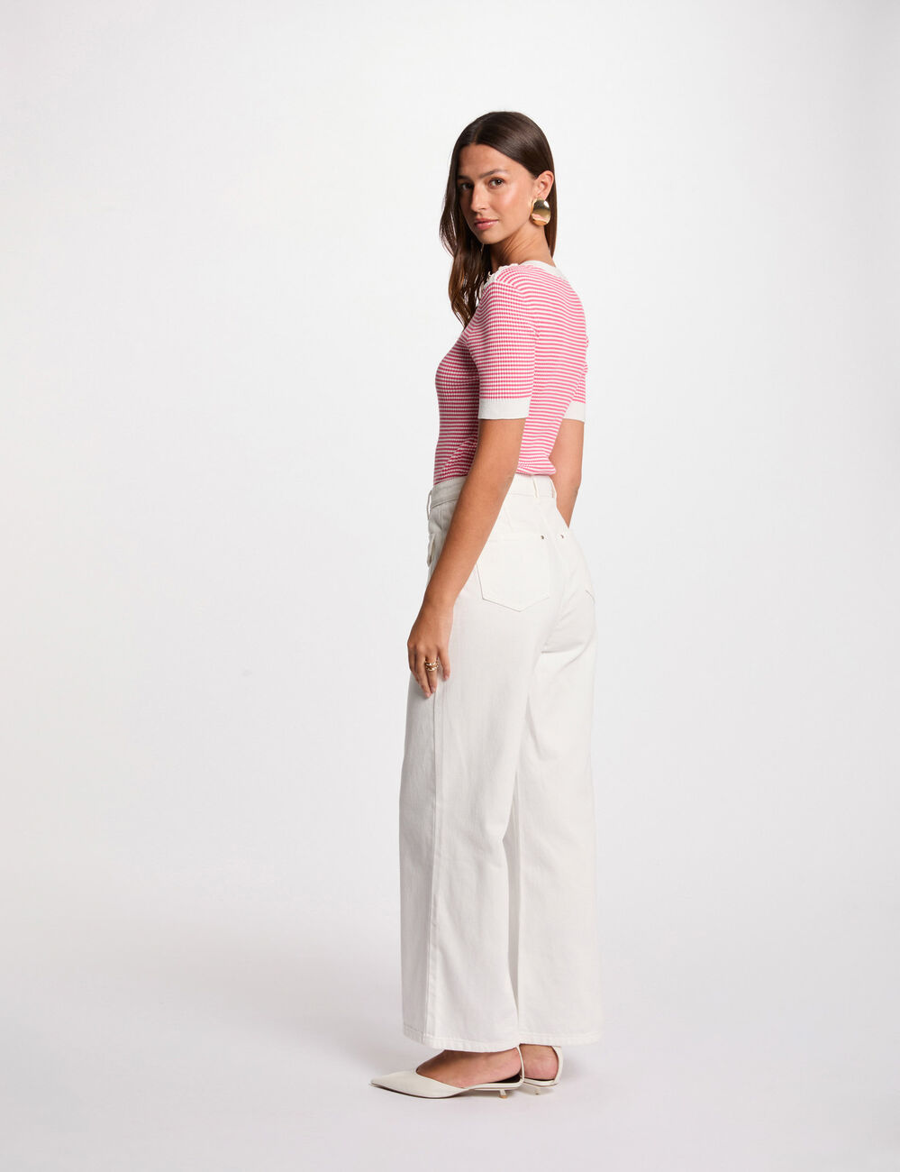 Jersey rayado cuello redondo rosado fucsia mujer