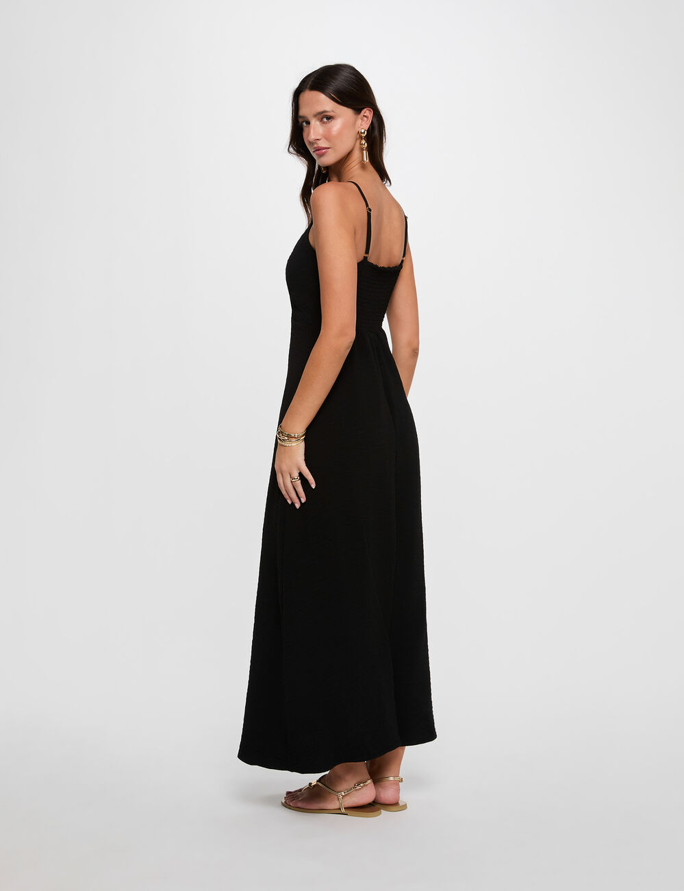 Vestido largo con cuello en V negro mujer