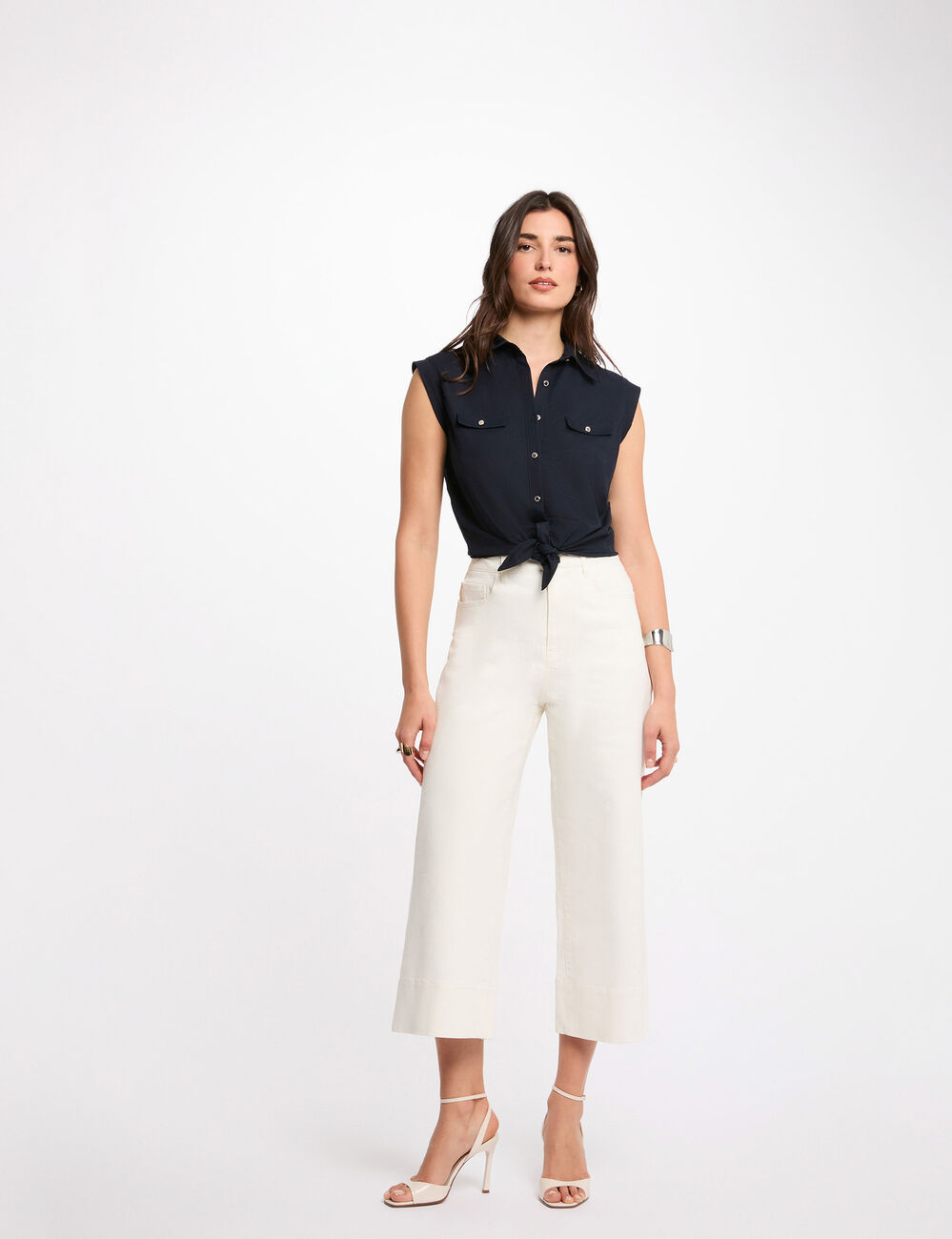 Blusa sin mangas azul marino mujer