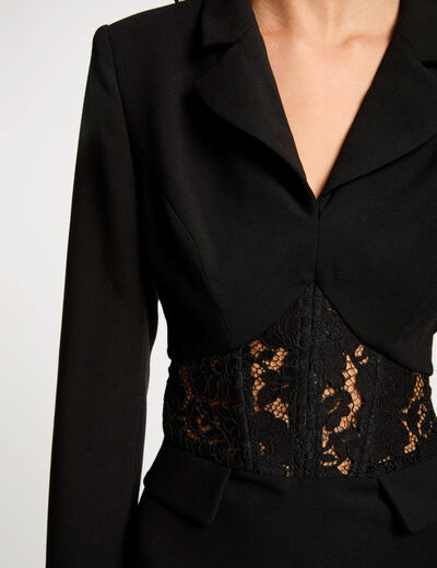 Vestido corto ajustado encaje negro mujer