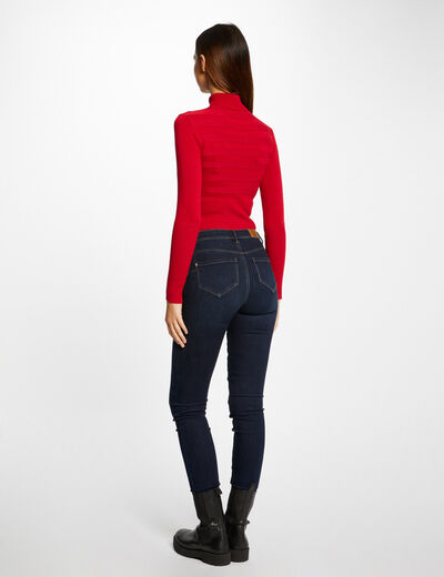 Jersey de cuello alto ajustado rojo vino mujer