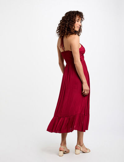 Vestido midi recto de satén rojo oscuro mujer