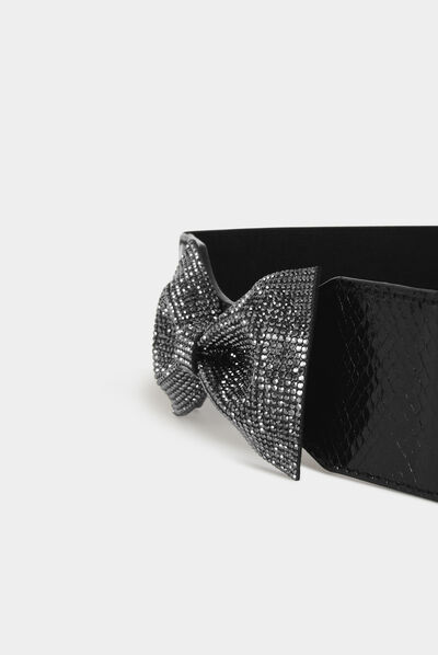 Cinturón elástico con nudo strass negro mujer