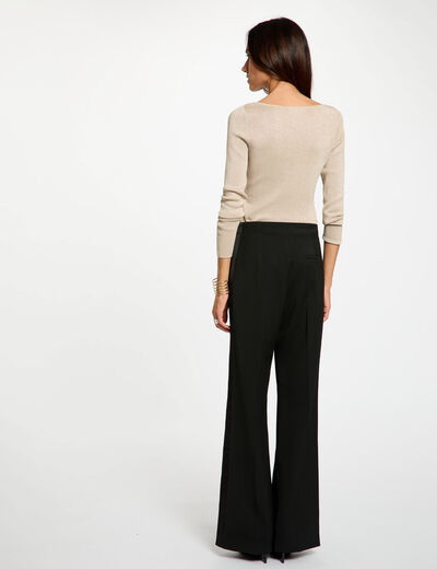 Jersey ajustado con cuello en U crudo mujer