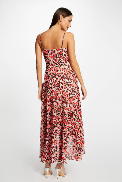 Vestido largo acampanado estampado rosa mujer