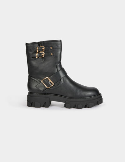 Botines biker con hebillas negro mujer
