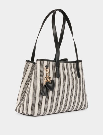 Bolso tote de rayas marfil mujer