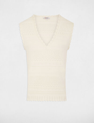 Jersey ajustado con cuello en V marfil mujer