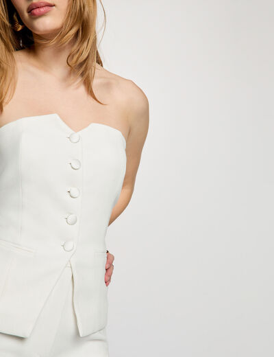Bustier ajustado abotonado blanco mujer