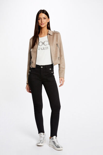 Pantalón skinny botones con bolsillos negro mujer