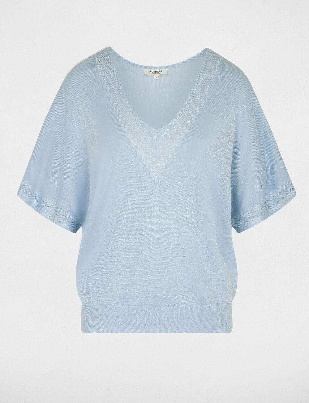 Jersey escote en V manga corta azul cielo mujer