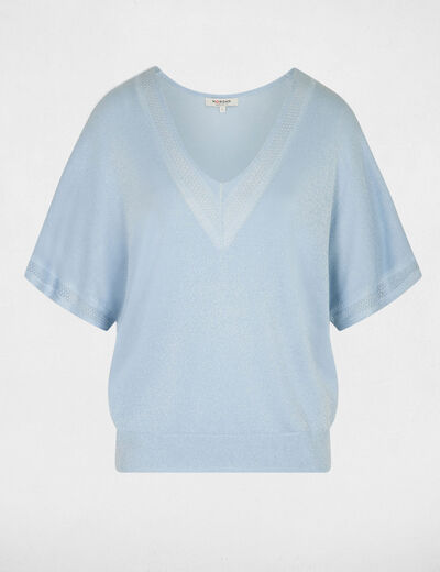 Jersey escote en V manga corta azul cielo mujer