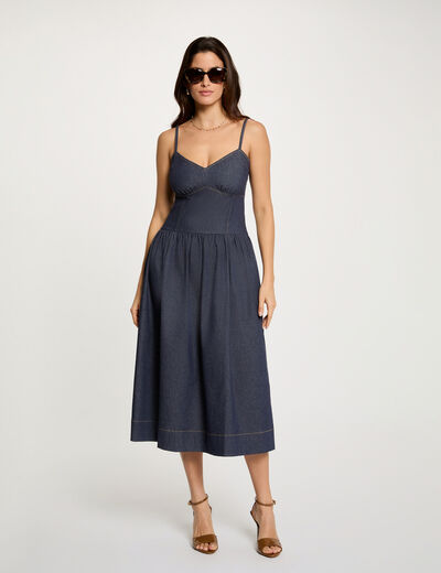Vestido ajustado de mezclilla denim crudo mujer