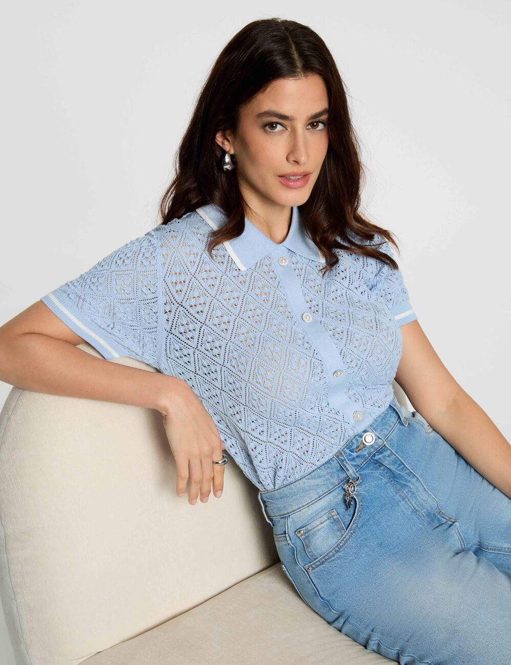 Chaleco ajustado con solapa azul cielo mujer