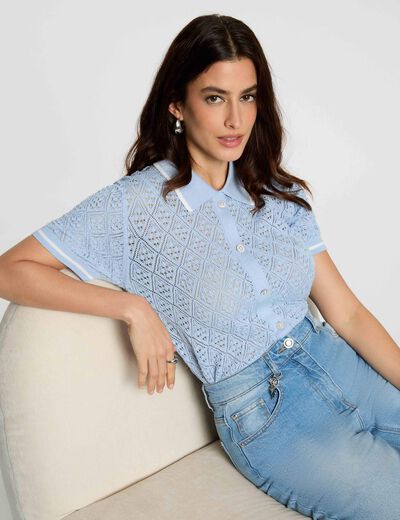 Chaleco ajustado con solapa azul cielo mujer