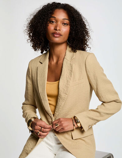 Chaqueta corta holgada beige mujer