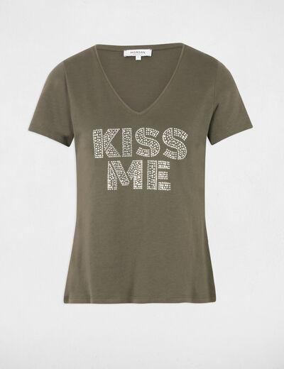 Camiseta con mensaje verde caqui mujer