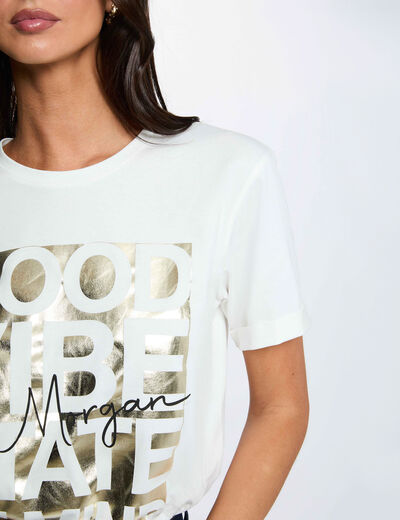 Camiseta cuello redondo blanco mujer