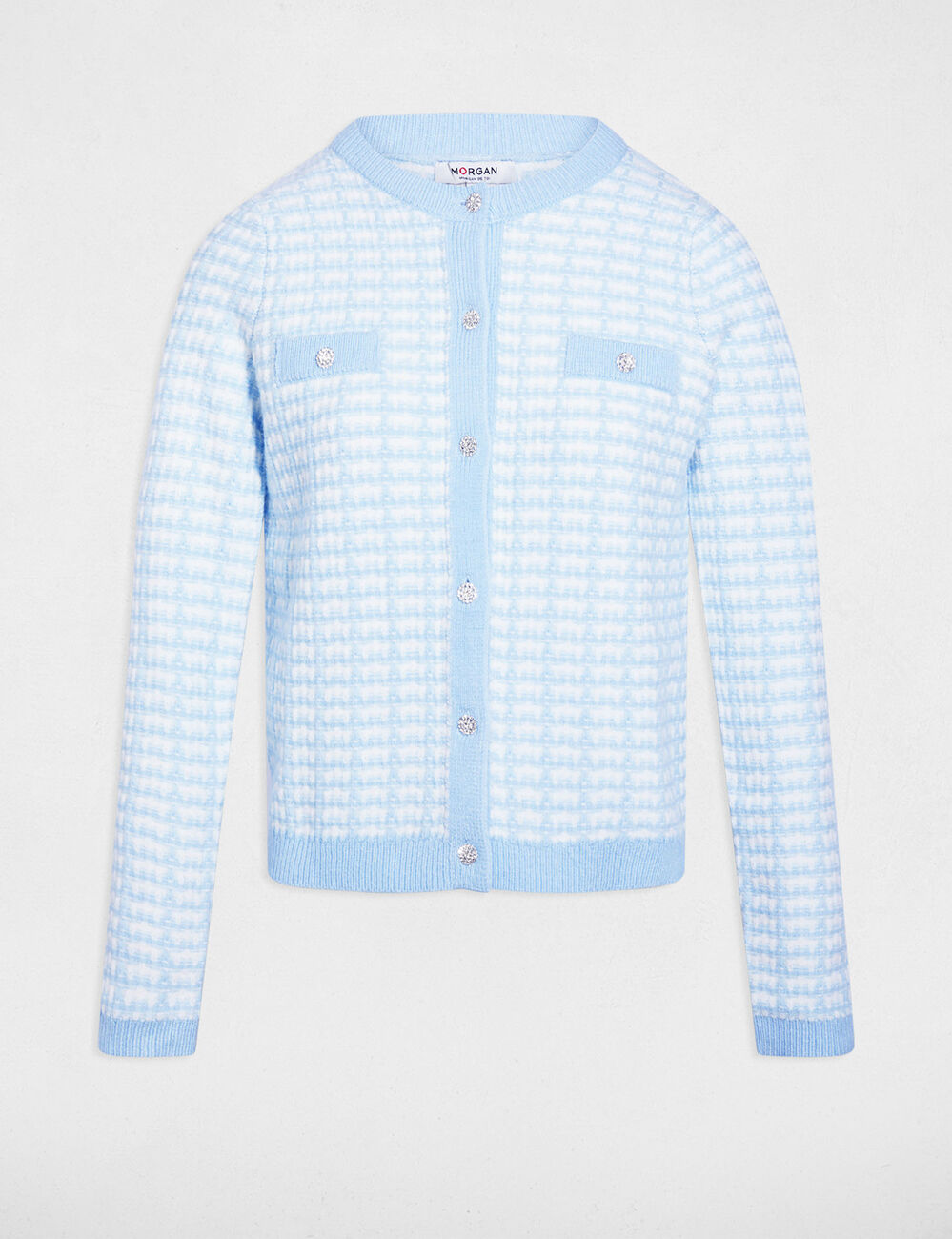 C&aacute;rdigan ajustado jacquard azul cielo mujer