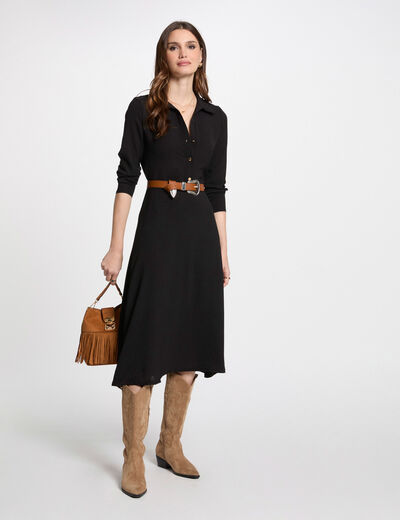 Vestido midi recto holgado negro mujer