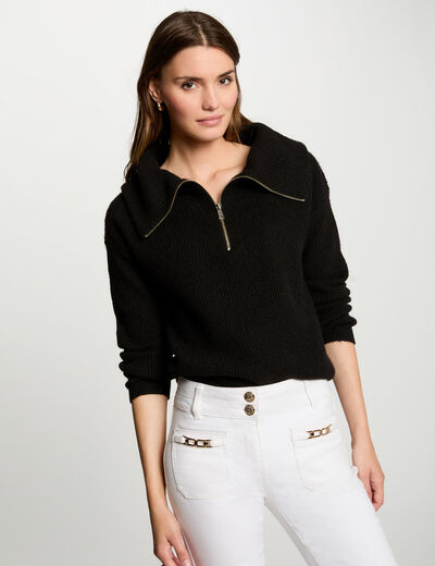 Jersey cuello con cremallera negro mujer