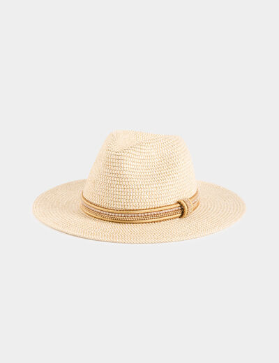 Sombrero trenzado beige mujer