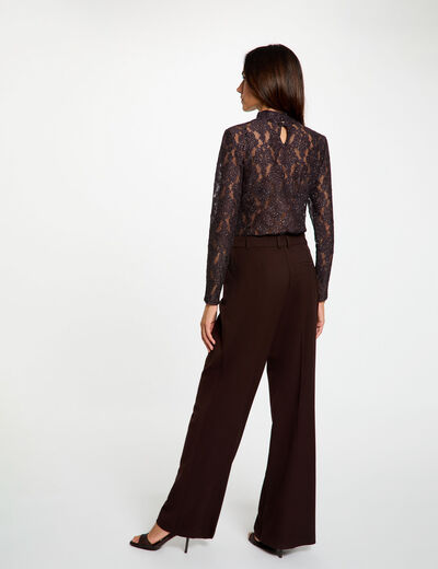 Pantal&oacute;n ancho de tiro alto marr&oacute;n oscuro mujer