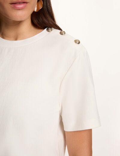 Camiseta cuello redondo con botones blanco mujer