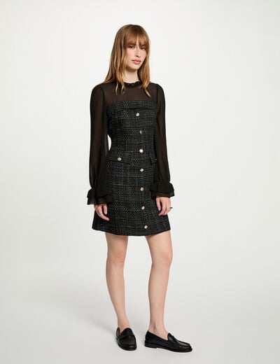 Vestido de tweed con mangas largas negro mujer