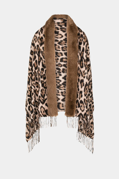 Poncho estampado de leopardo marrón mujer