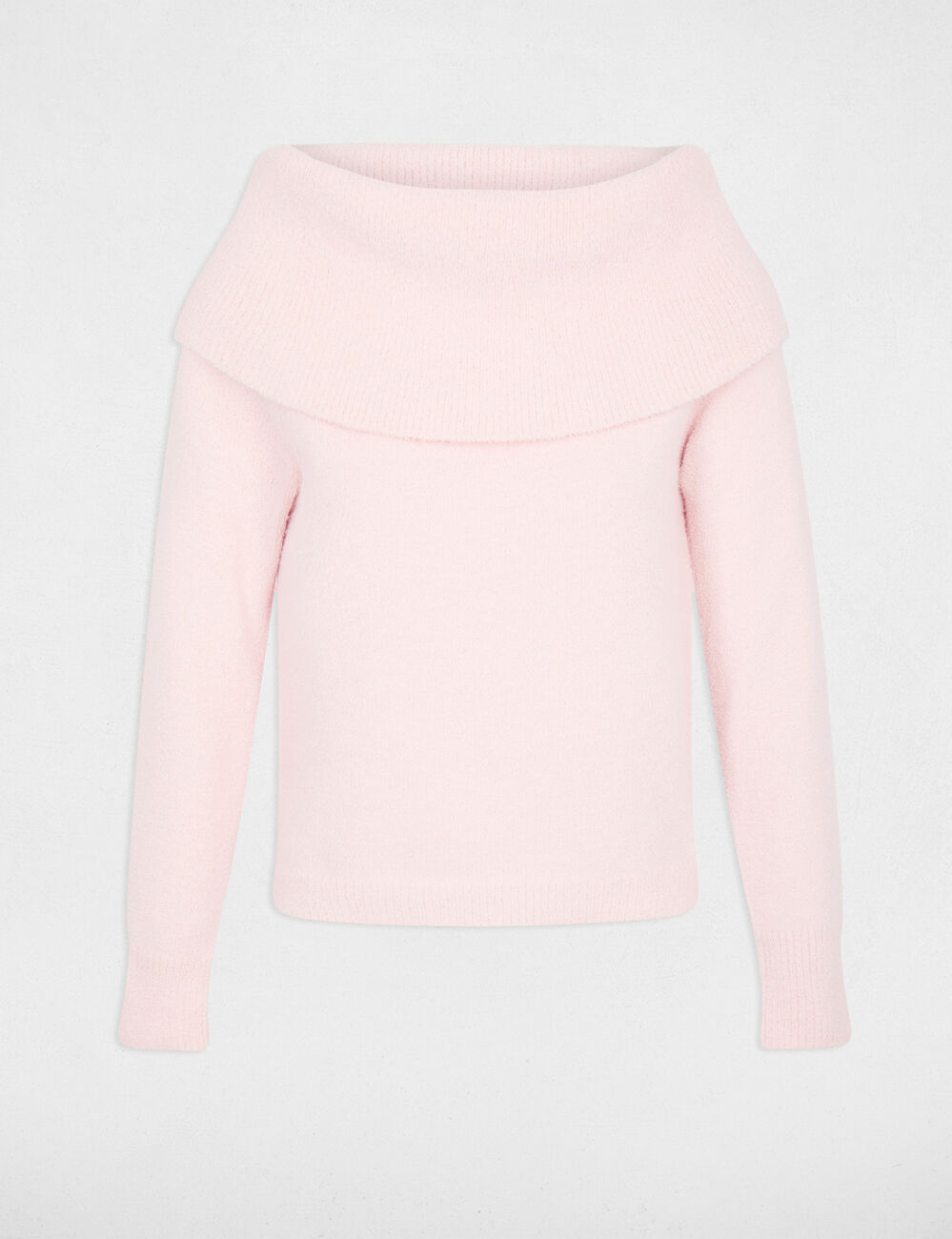 Jersey con cuello bardot rosa claro mujer
