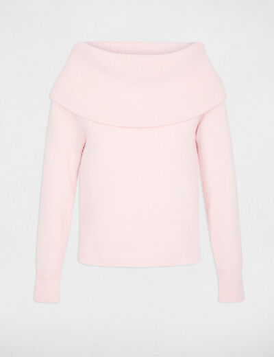 Jersey con cuello bardot rosa claro mujer