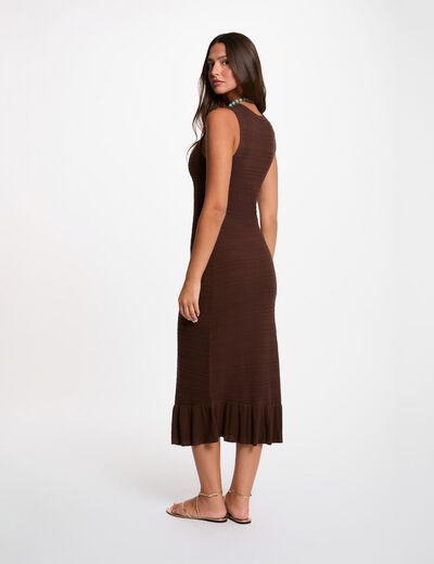 Vestido largo de punto sin mangas marr&oacute;n oscuro mujer