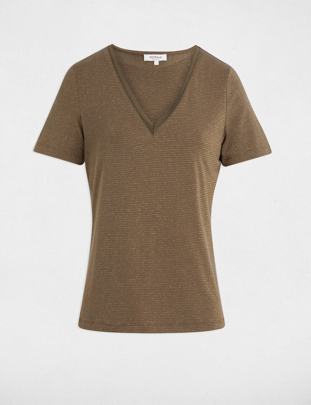Camiseta manga corta verde caqui mujer