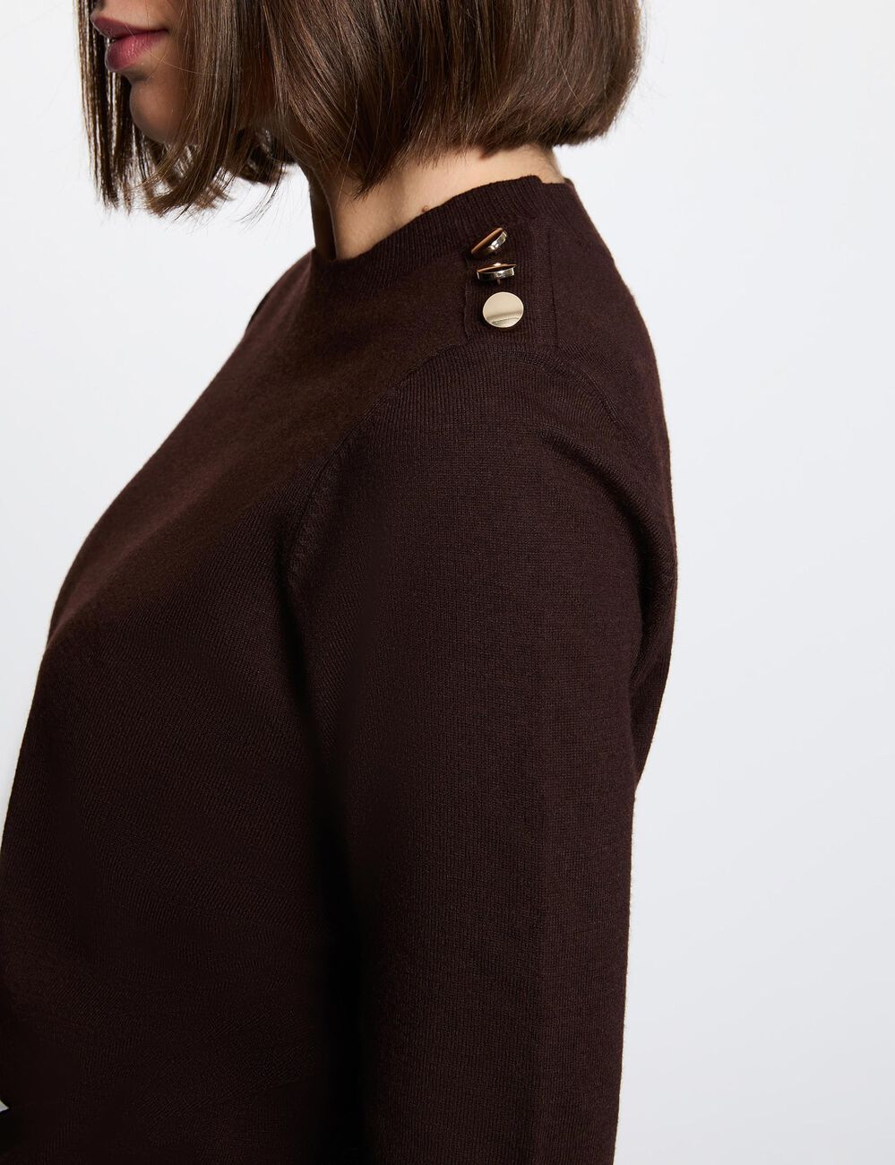 Jersey cuello redondo mangas cortas marr&oacute;n oscuro mujer