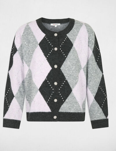 C&aacute;rdigan jacquard con cuello redondo gris moyen mujer