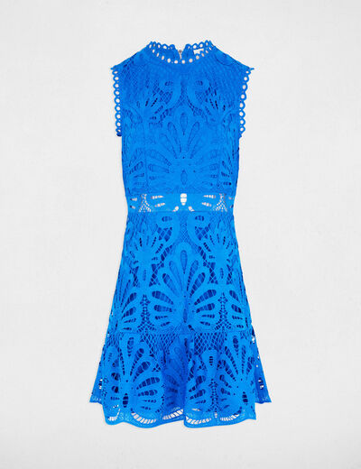 Vestido corto evasé encaje azul eléctrico mujer
