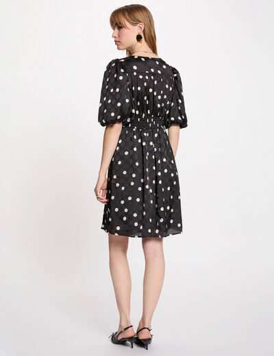 Vestido corto con mangas abullonadas negro mujer