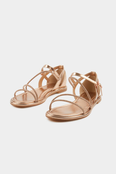 Sandalias planas con detalles strass rosa pastel mujer