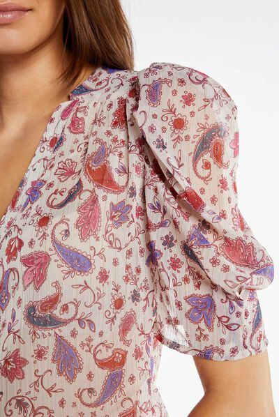 Camisa manga corta estampada crudo mujer