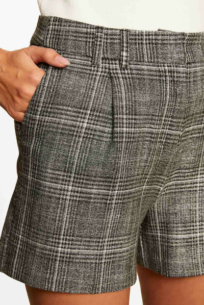 Short city ajustado estampado de cuadros gris moyen mujer