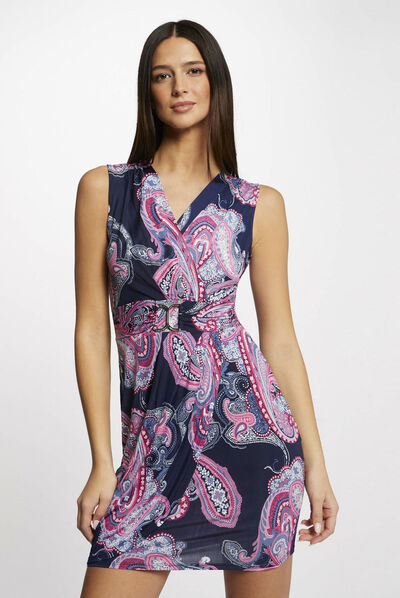 Vestido ajustado drapeado estampado azul marino mujer