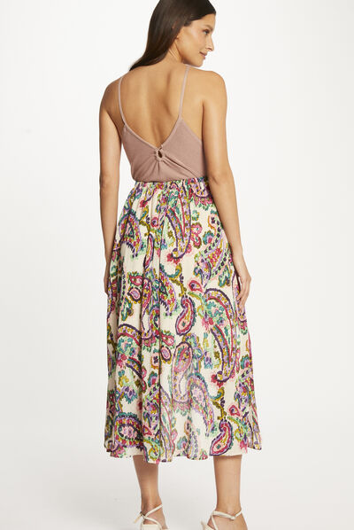 Top punto con cuello redondo rosa envejecido mujer