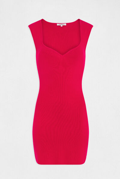 Vestido de punto ajustado escote corazón frambuesa mujer