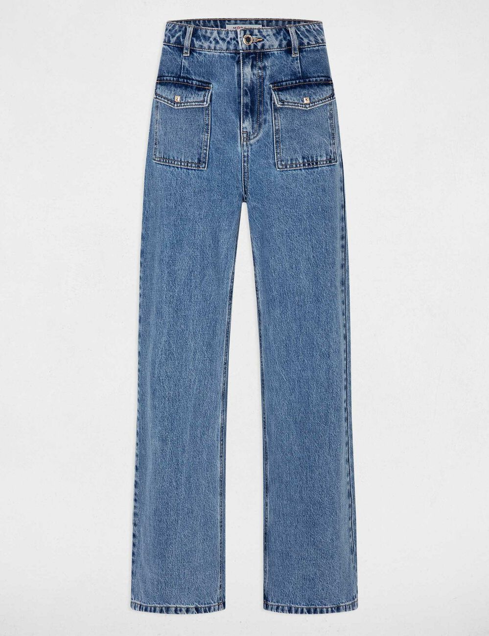 Vaquero pernera ancha talle alto denim doble stone mujer