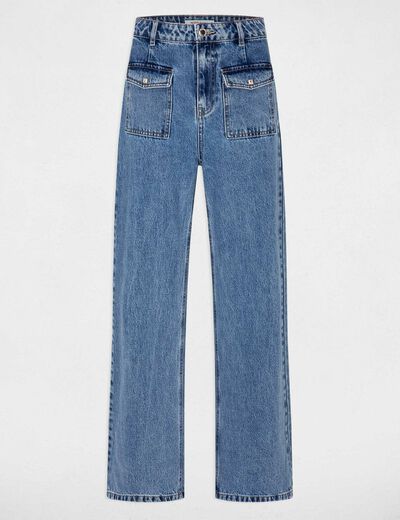 Vaquero pernera ancha talle alto denim doble stone mujer